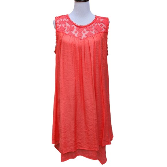 New Directions Coral Red Shift Dress NWT Lace Asymmetric Sleeveless Solid - Picture 1 of 15